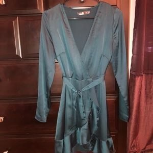Missguided silk teal tea dress